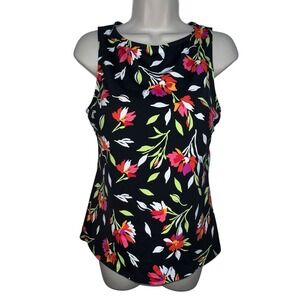 Lands End Black Red Floral High Neck Tankini Swim Top Size 8‎ DDD 504536
